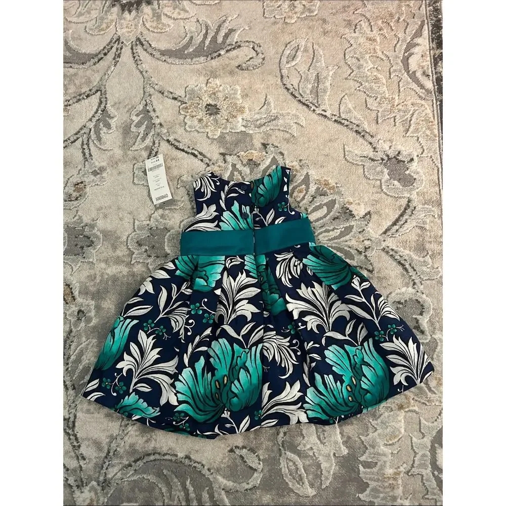 Gymboree Teal & Navy Floral Party Dress with Sash